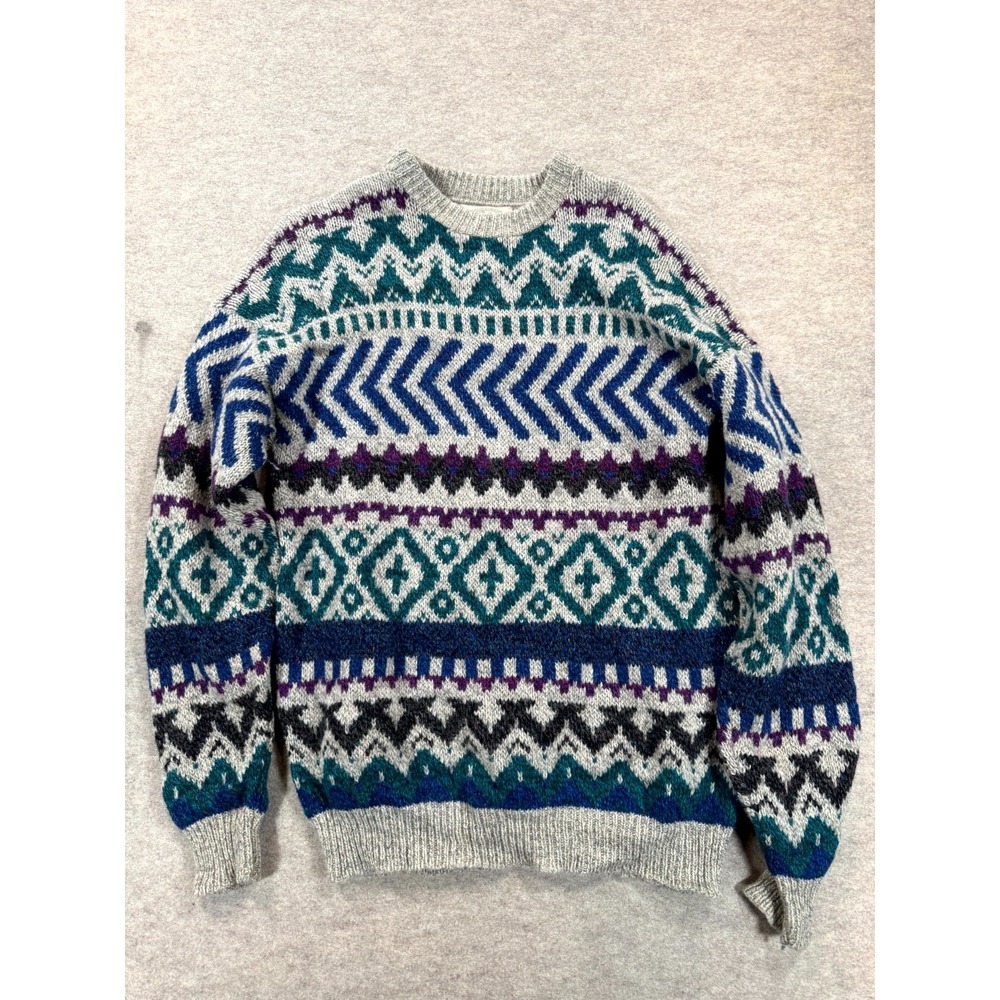 Alps Sweater Mens Large Multicolor Fair Isle Knitted Crew Neck Winter Pullover